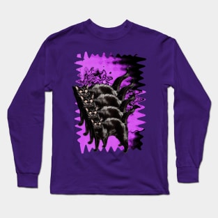 Psychedelic Black Cat Funny Purple Melty colorful background surreal collage Long Sleeve T-Shirt